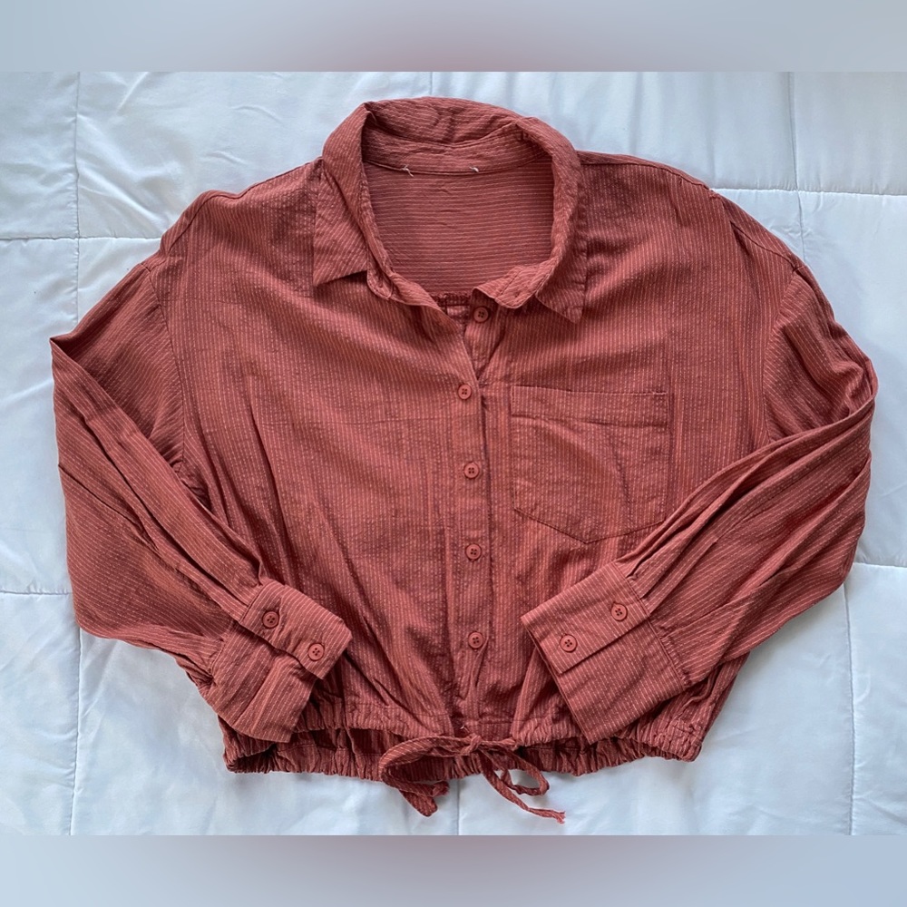 Striped Linen & Cotton Button Down w/ Cinched Waist